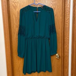 Emerald green long sleeved cutout lace blouse dress size M